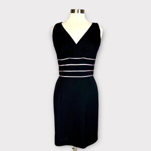 Kay Unger Womens Sleeveless V Neck Dress Black Lavender Silk Trim size 12